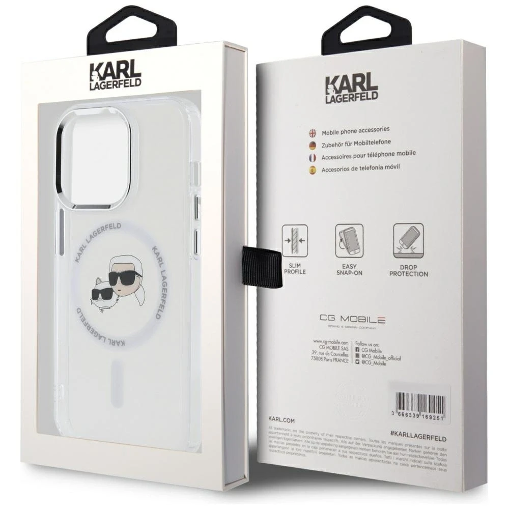 Karl Lagerfeld KLHMP14LHLSKCH Apple iPhone14 Pro 6.1″ baltos spalvos kietas dėklas IML Metal Karl&Choupette Head MageSaf