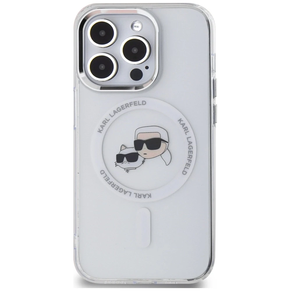 Karl Lagerfeld KLHMP14LHLSKCH Apple iPhone14 Pro 6.1″ baltos spalvos kietas dėklas IML Metal Karl&Choupette Head MageSaf