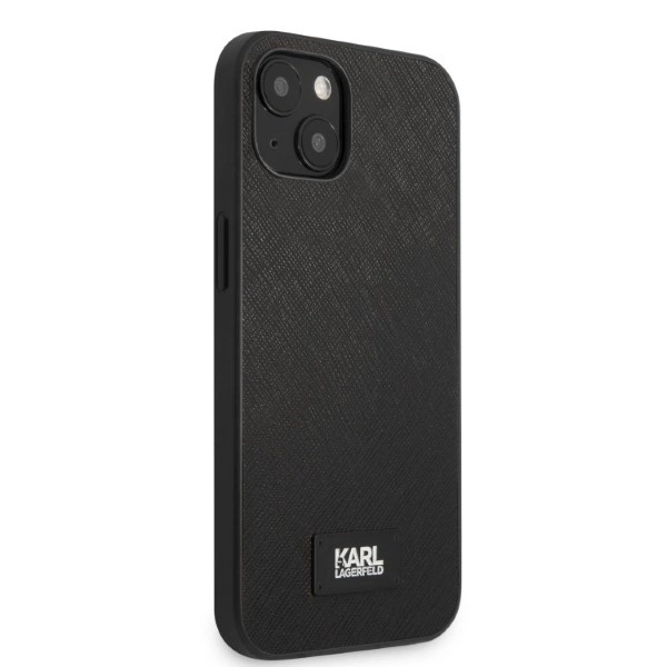 Karl Lagerfeld KLHCP13MSFMP2K iPhone 13/ 14 / 15 6,1″ kietas dėklas juodas Saffiano Plaque