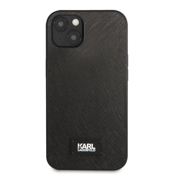 Karl Lagerfeld KLHCP13MSFMP2K iPhone 13/ 14 / 15 6,1″ kietas dėklas juodas Saffiano Plaque