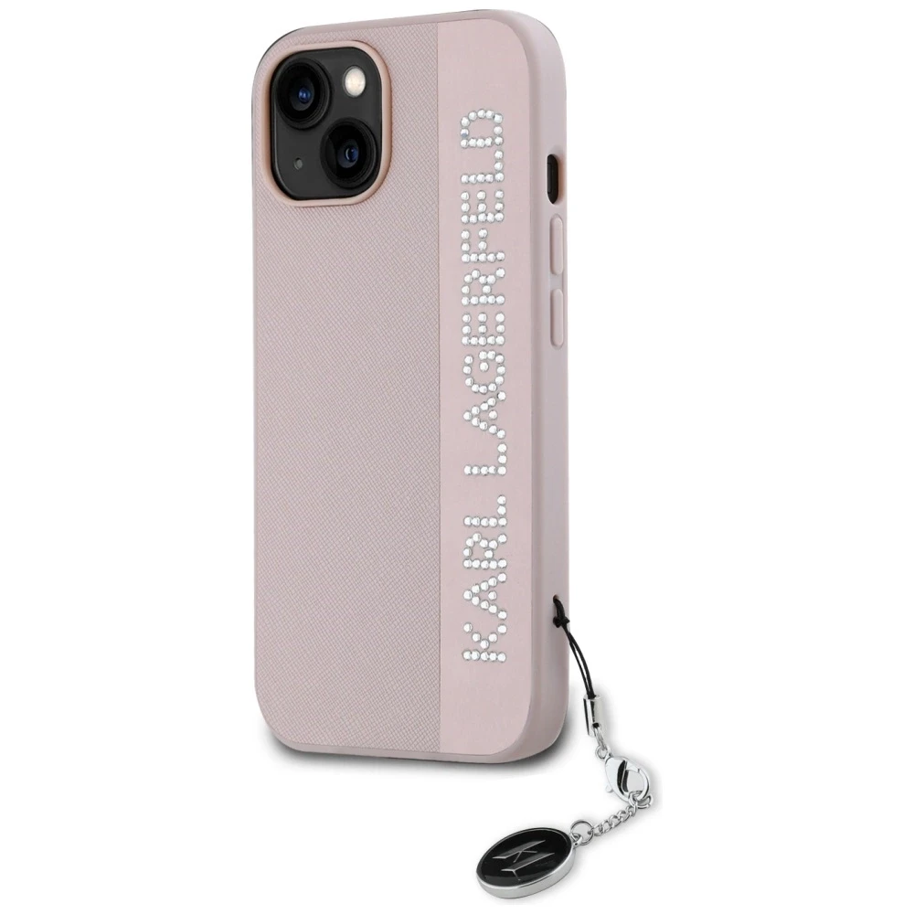 Karl Lagerfeld KLHCP15SPSAKDGCP Apple iPhone 15 / 14 / 13 6.1″ rožinės spalvos kietas dėklas Saffiano Rhinestones &