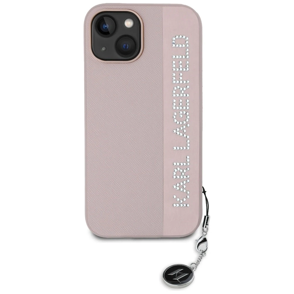 Karl Lagerfeld KLHCP15SPSAKDGCP Apple iPhone 15 / 14 / 13 6.1″ rožinės spalvos kietas dėklas Saffiano Rhinestones &