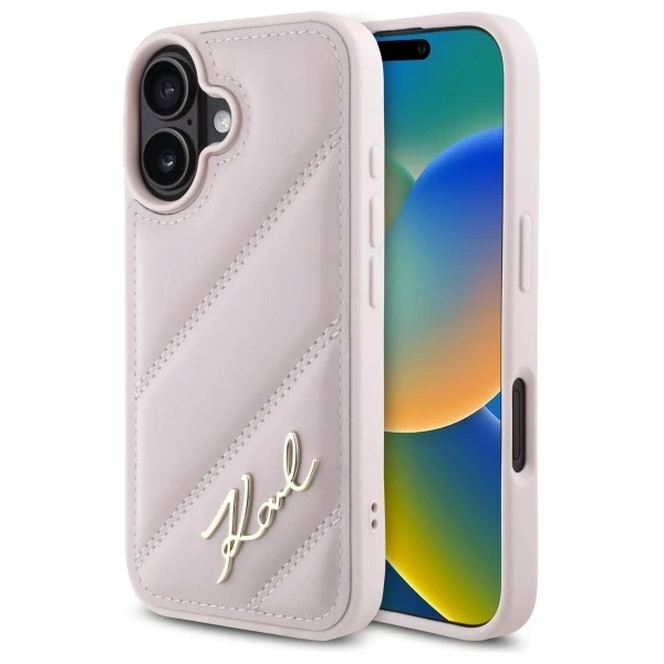 Karl Lagerfeld Quilted Signature Apple iPhone 16 - dėklas telefonui rožinės spalvos