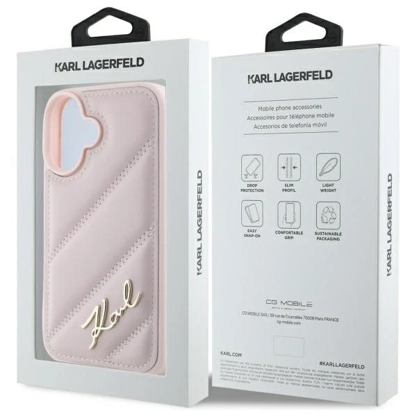 Karl Lagerfeld Quilted Signature Apple iPhone 16 - dėklas telefonui rožinės spalvos