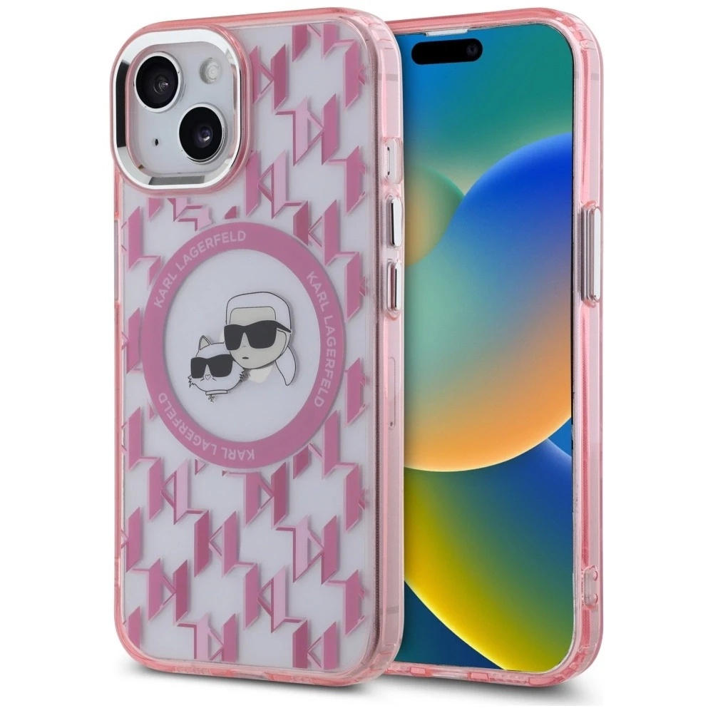 Dėklas Karl Lagerfeld KLHMP15MHMCKMHP Apple iPhone 15 Plus 6.7″ rožinės spalvos IML Monogram Karl&Choupette Head MagSa