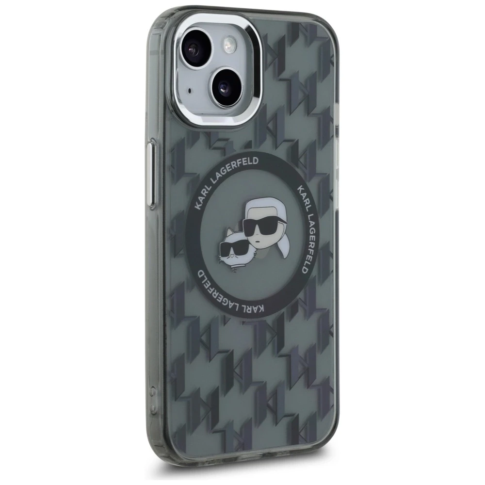 Dėklas Karl Lagerfeld KLHMP15MHMCKMHK Apple iPhone 15 Plus 6.7″ juodos spalvos IML Monogram Karl&Choupette Head MagS