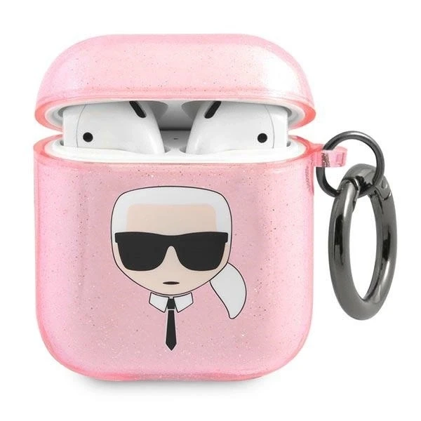 Dėklas Karl Lagerfeld KLA2UKHGP AirPods cover rožinė/pink Glitter Karl`s Head