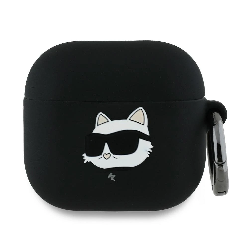 Dėklas Karl Lagerfeld KLA4RUNCHK AirPods 4 cover juodos spalvos silikoninis Choupette Head 3D