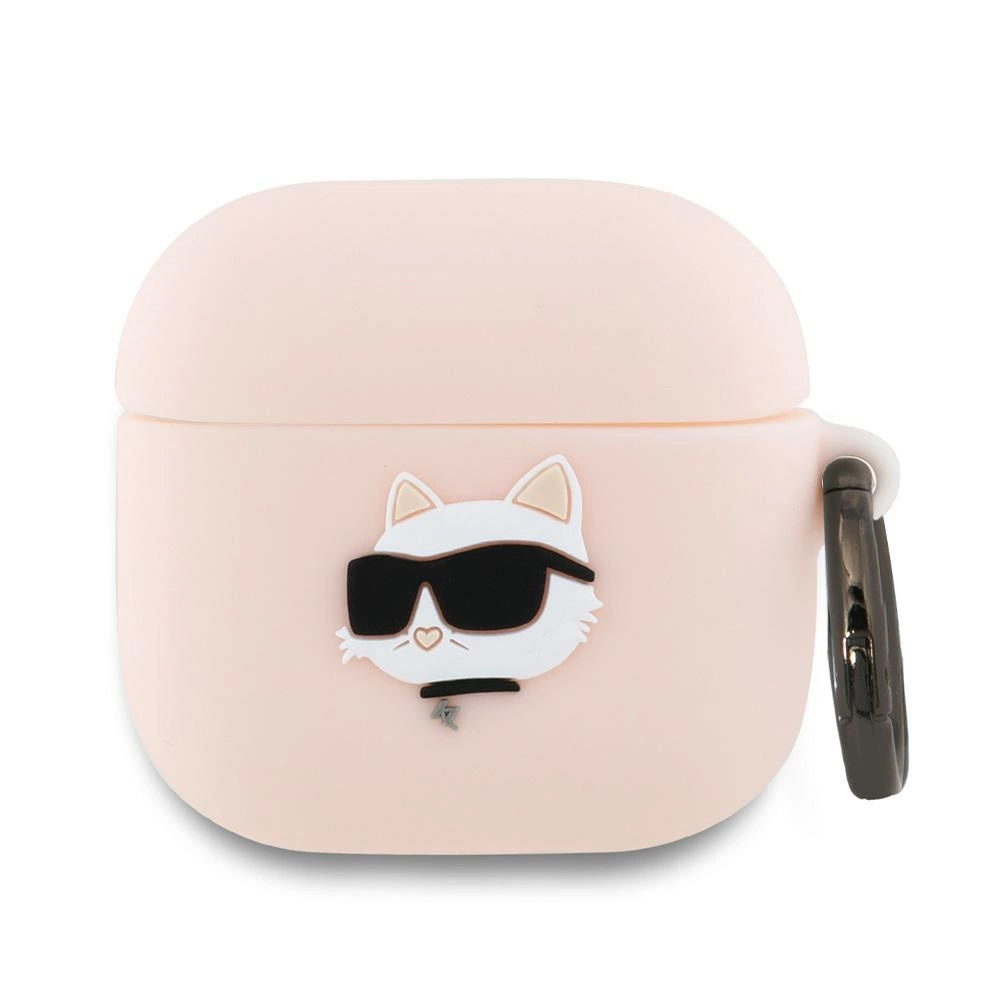 Dėklas Karl Lagerfeld KLA4RUNCHP AirPods 4 cover rožinės spalvos silikoninis Choupette Head 3D