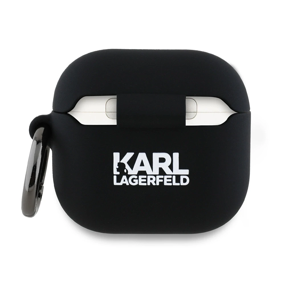 Dėklas Karl Lagerfeld KLA4RUNIKK AirPods 4 cover juodos spalvos silikoninis Karl Head 3D