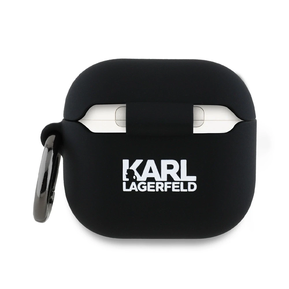 Karl Lagerfeld KLA4RUNKCHK AirPods 4 dėklas juodos spalvos Silicone Karl&Chaupette Head 3D