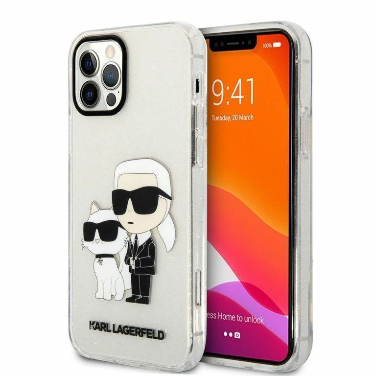 Karl Lagerfeld KLHCP12MHNKCTGT Apple iPhone 12 /12 Pro 6.1" dėklas telefonui skaidrus Gliter Karl&Choupette
