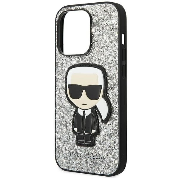 Dėklas Karl Lagerfeld KLHCP14LGFKPG iPhone 14 Pro 6.1 "hardcase sidabrinis / sidabrinis Glitter Flakes Ikonik