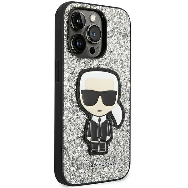 Dėklas Karl Lagerfeld KLHCP14LGFKPG iPhone 14 Pro 6.1 "hardcase sidabrinis / sidabrinis Glitter Flakes Ikonik
