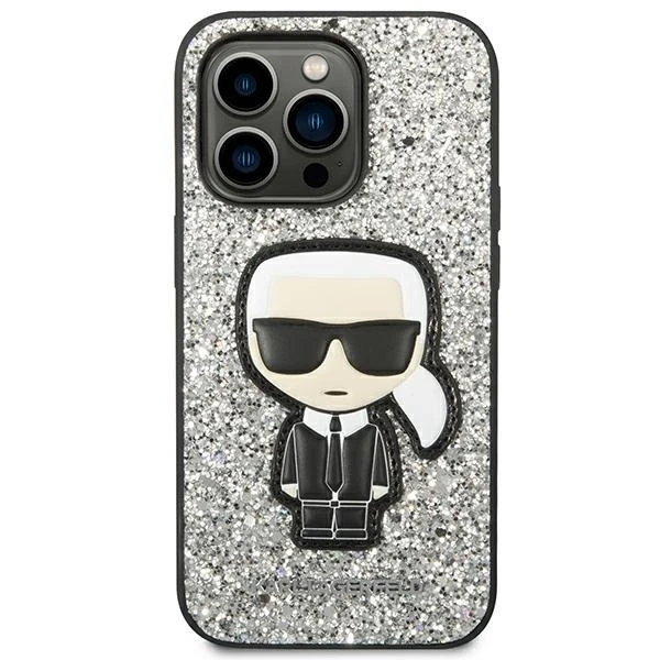 Dėklas Karl Lagerfeld KLHCP14LGFKPG iPhone 14 Pro 6.1 "hardcase sidabrinis / sidabrinis Glitter Flakes Ikonik