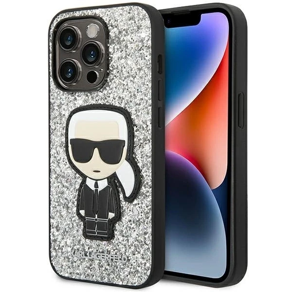 Dėklas Karl Lagerfeld KLHCP14LGFKPG iPhone 14 Pro 6.1 "hardcase sidabrinis / sidabrinis Glitter Flakes Ikonik