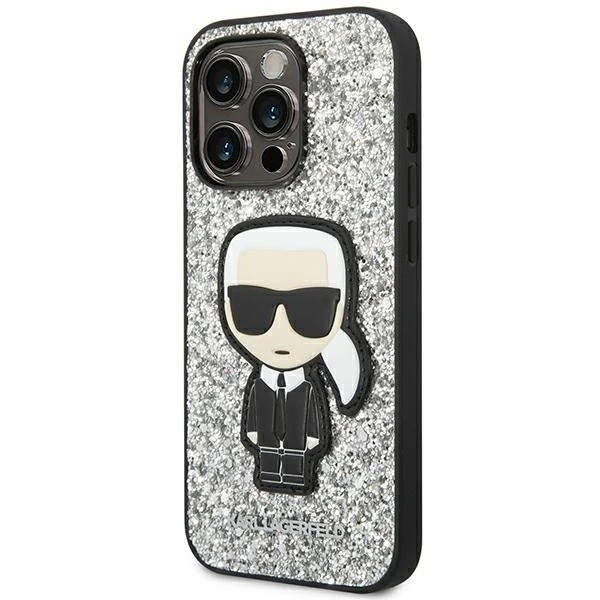 Dėklas Karl Lagerfeld KLHCP14LGFKPG iPhone 14 Pro 6.1 "hardcase sidabrinis / sidabrinis Glitter Flakes Ikonik