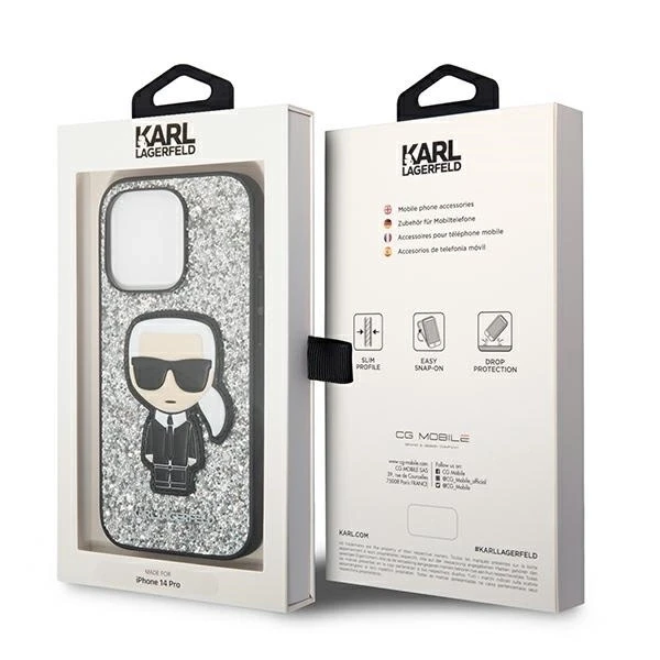 Dėklas Karl Lagerfeld KLHCP14LGFKPG iPhone 14 Pro 6.1 "hardcase sidabrinis / sidabrinis Glitter Flakes Ikonik
