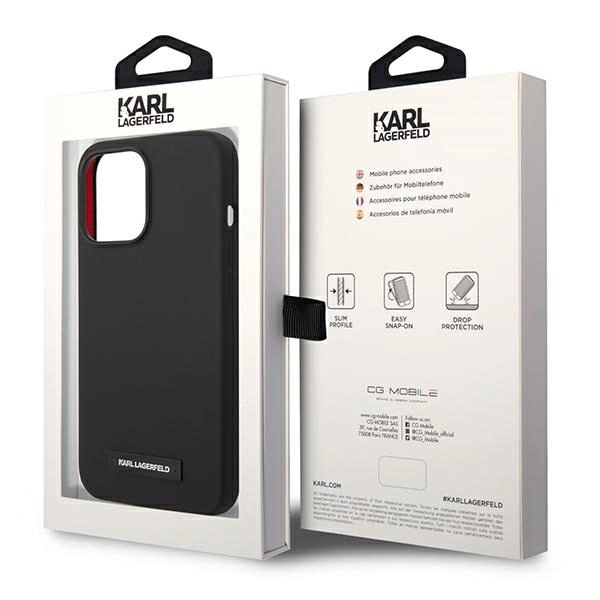Dėklas Karl Lagerfeld KLHMP14LSLMP1K iPhone 14 Pro 6,1" hardcase juoda/juodas Silicone Plaque Magsafe