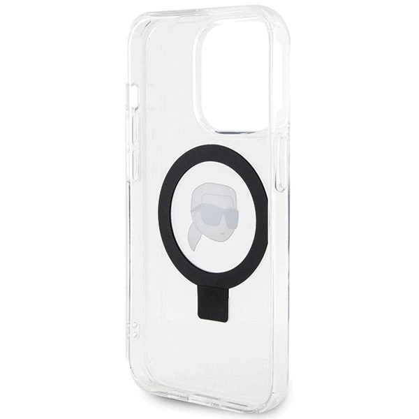 Karl Lagerfeld KLHMP15LHMRSKHH Apple iPhone 15 Pro 6.1″ baltos spalvos kietas dėklas Ring Stand Karl Head MagSafe