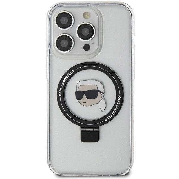 Karl Lagerfeld KLHMP15LHMRSKHH Apple iPhone 15 Pro 6.1″ baltos spalvos kietas dėklas Ring Stand Karl Head MagSafe