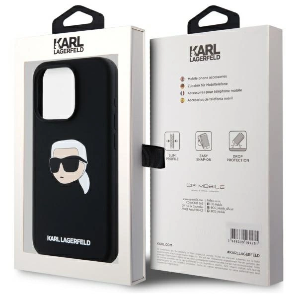 Karl Lagerfeld KLHMP15XSKHPPLK Apple iPhone 15 Pro Max 6.7" dėklas telefonui juodos spalvos silikoninis Karl Head Print MagSafe