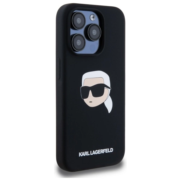 Karl Lagerfeld KLHMP15XSKHPPLK Apple iPhone 15 Pro Max 6.7" dėklas telefonui juodos spalvos silikoninis Karl Head Print MagSafe