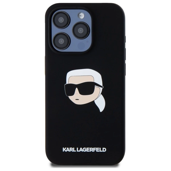 Karl Lagerfeld KLHMP15XSKHPPLK Apple iPhone 15 Pro Max 6.7" dėklas telefonui juodos spalvos silikoninis Karl Head Print MagSafe
