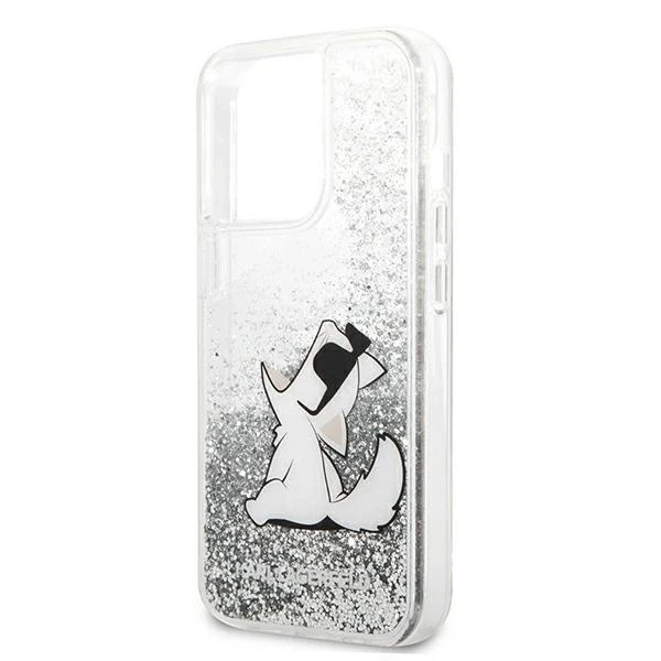 Karl Lagerfeld KLHCP13XGCFS iPhone 13 Pro Max 6,7″ sidabrinis kietas dėklas Liquid Glitter Choupette F
