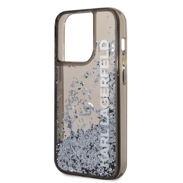Karl Lagerfeld Liquid Glitter Elong dėklas iPhone 14 Pro Max - juodas