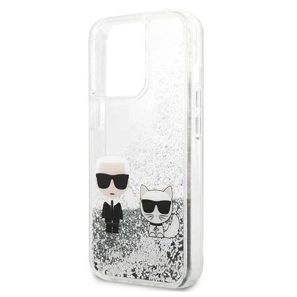 Apple iPhone 13 Pro Karl Lagerfeld dėklas Liquid Glitter Karl&Choupette (KLHCP13LGKCS) sidabrinės spalvos