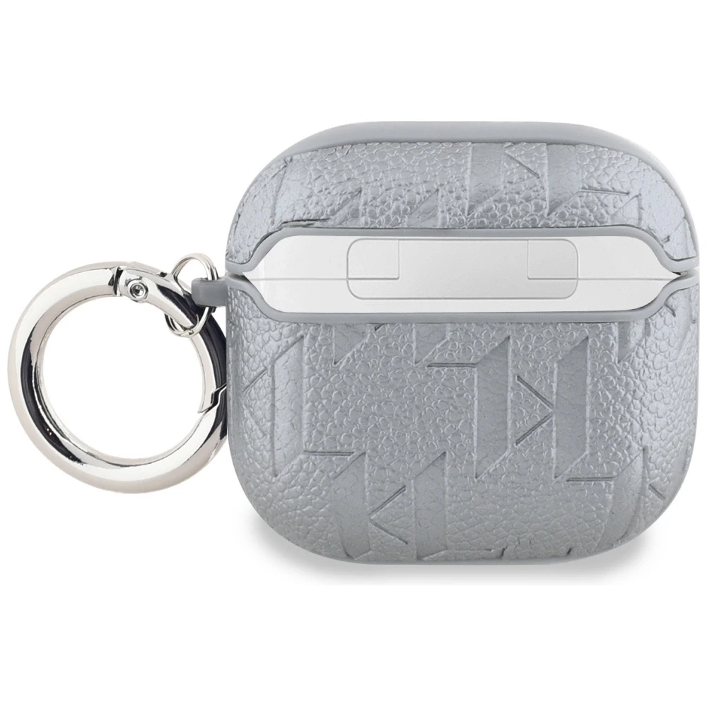 Dėklas Karl Lagerfeld Monogram Choupette Head AirPods 4 sidabro spalvos