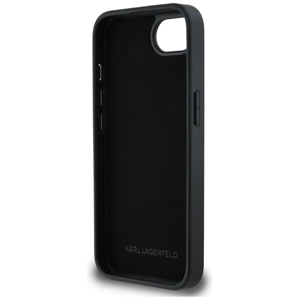 Dėklas Karl Lagerfeld Monogram Karl Head Pin iPhone 16e Case - Juodas