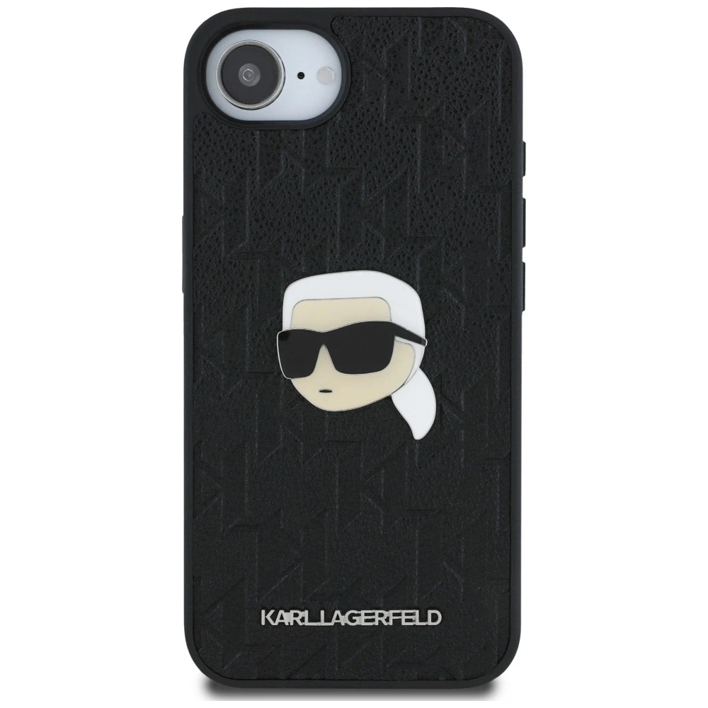 Dėklas Karl Lagerfeld Monogram Karl Head Pin iPhone 16e Case - Juodas