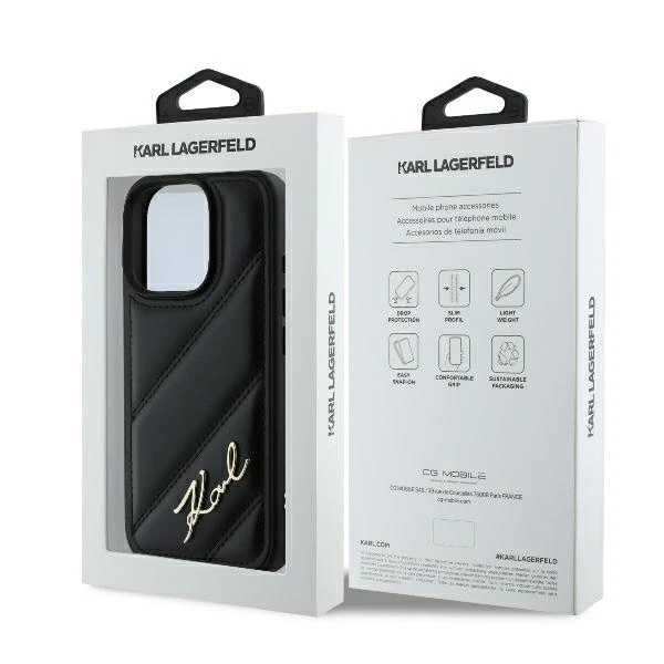 Karl Lagerfeld Quilted Signature Apple iPhone 16 Pro Max - dėklas telefonui juodos spalvos