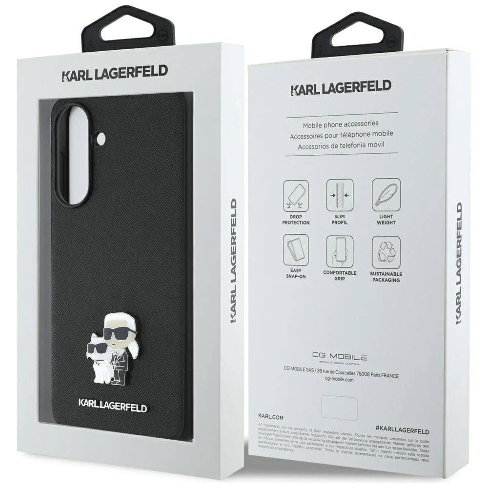 Originalus Dėklas Karl Lagerfeld Saffiano w/ K&C Metal Logo skirtas Samsung Galaxy A36 juodos spalvos