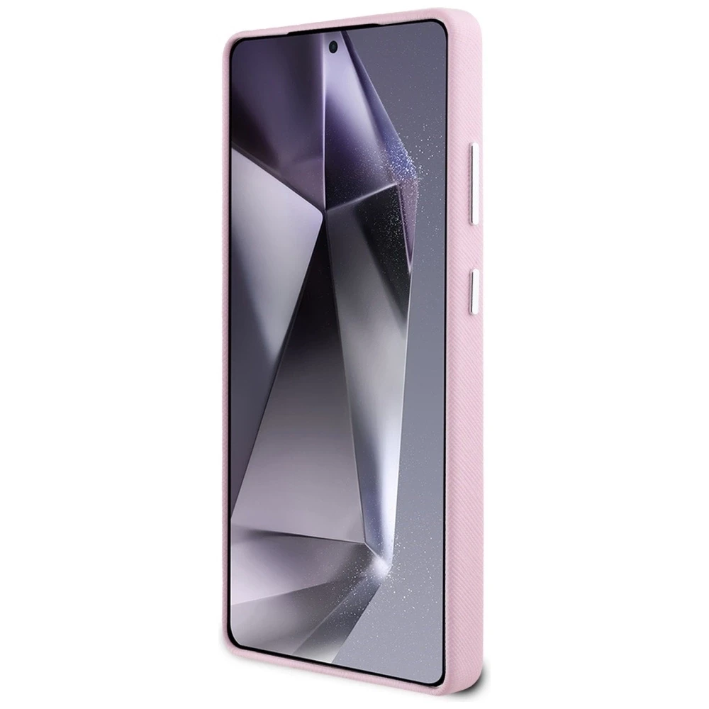 Dėklas Karl Lagerfeld Saffiano Full Wrapped Elongated Metal Logo MagSafe Samsung Galaxy S25 Ultra dėkals telefonui rožinės spalvos