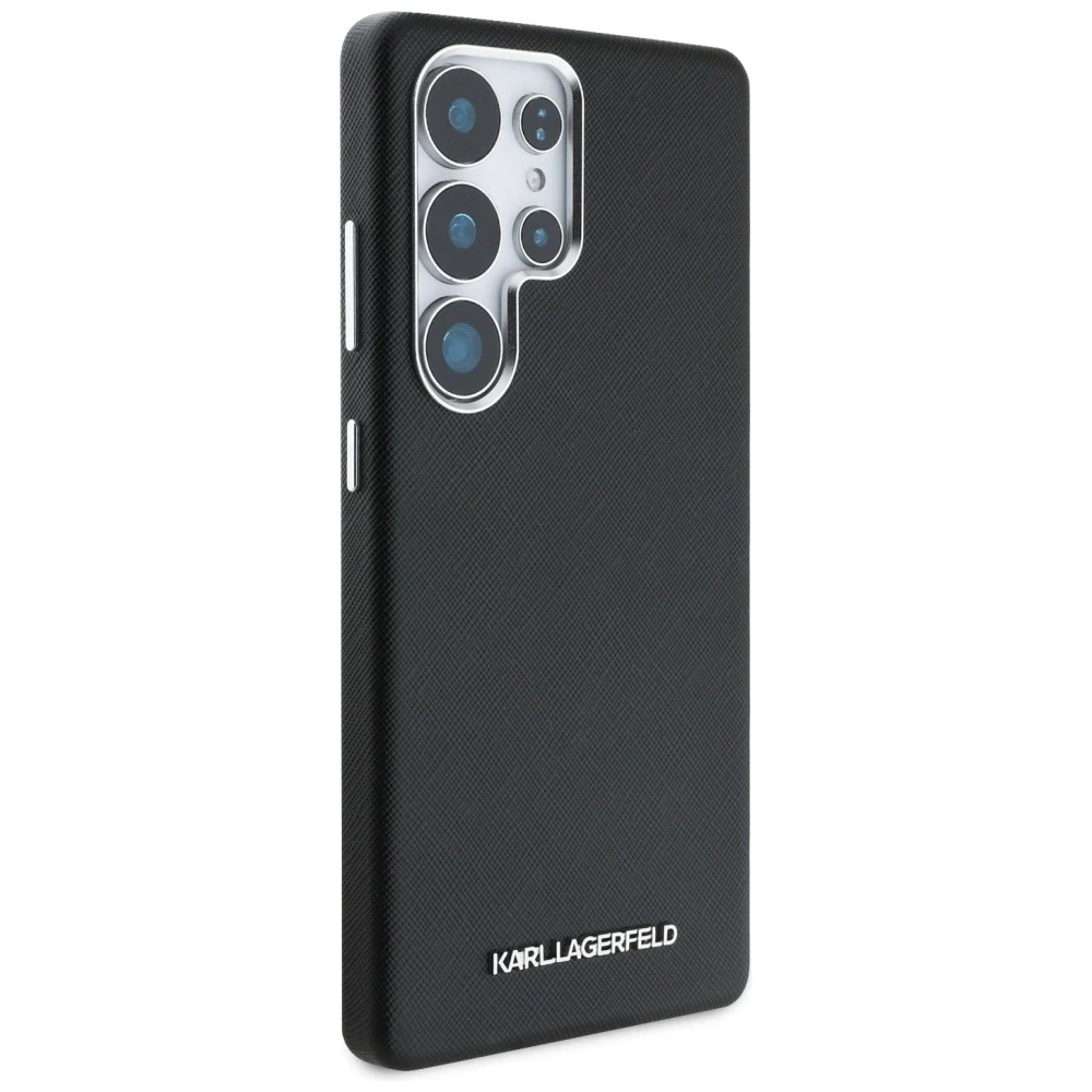 Karl Lagerfeld Saffiano Full Wrapped Elongated Metal Logo MagSafe Samsung Galaxy S25 Ultra dėklas telefonui juodos spalvos