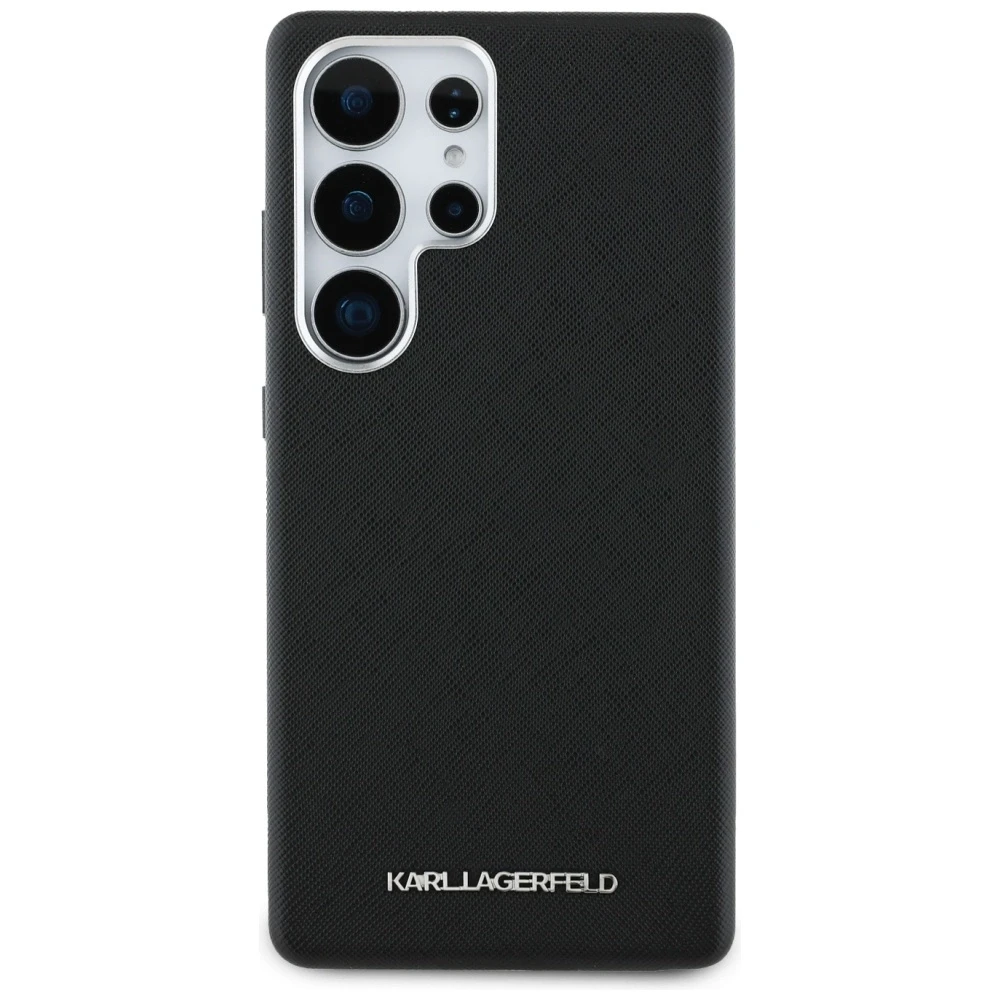 Karl Lagerfeld Saffiano Full Wrapped Elongated Metal Logo MagSafe Samsung Galaxy S25 Ultra dėklas telefonui juodos spalvos
