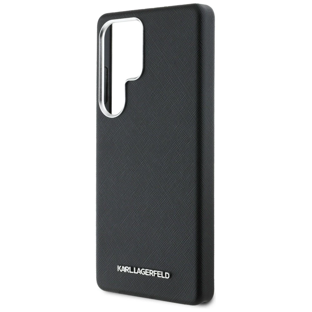 Karl Lagerfeld Saffiano Full Wrapped Elongated Metal Logo MagSafe Samsung Galaxy S25 Ultra dėklas telefonui juodos spalvos
