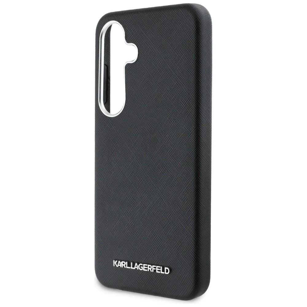 Karl Lagerfeld Saffiano Full Wrapped Elongated Metal Logo MagSafe Samsung Galaxy S25 Plus dėklas telefonui juodos spalvos