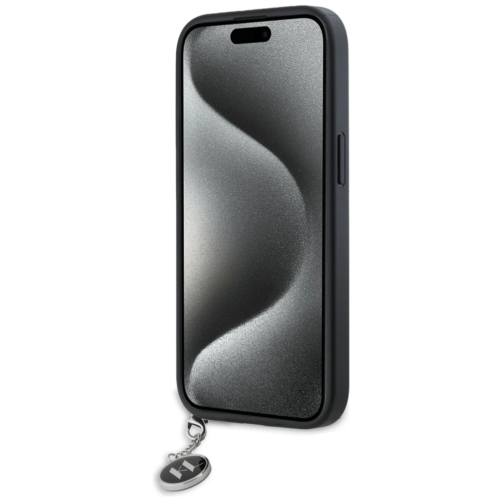 Karl Lagerfeld KLHCP15SPSAKDGCK Apple iPhone 15 / 14 / 13 6.1″ juodos spalvos kietas dėklas Saffiano Rhinestones &