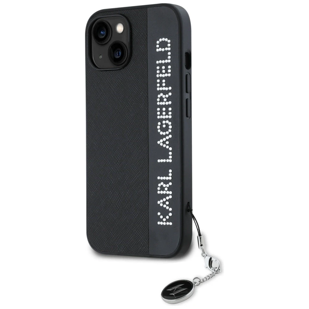 Karl Lagerfeld KLHCP15SPSAKDGCK Apple iPhone 15 / 14 / 13 6.1″ juodos spalvos kietas dėklas Saffiano Rhinestones &