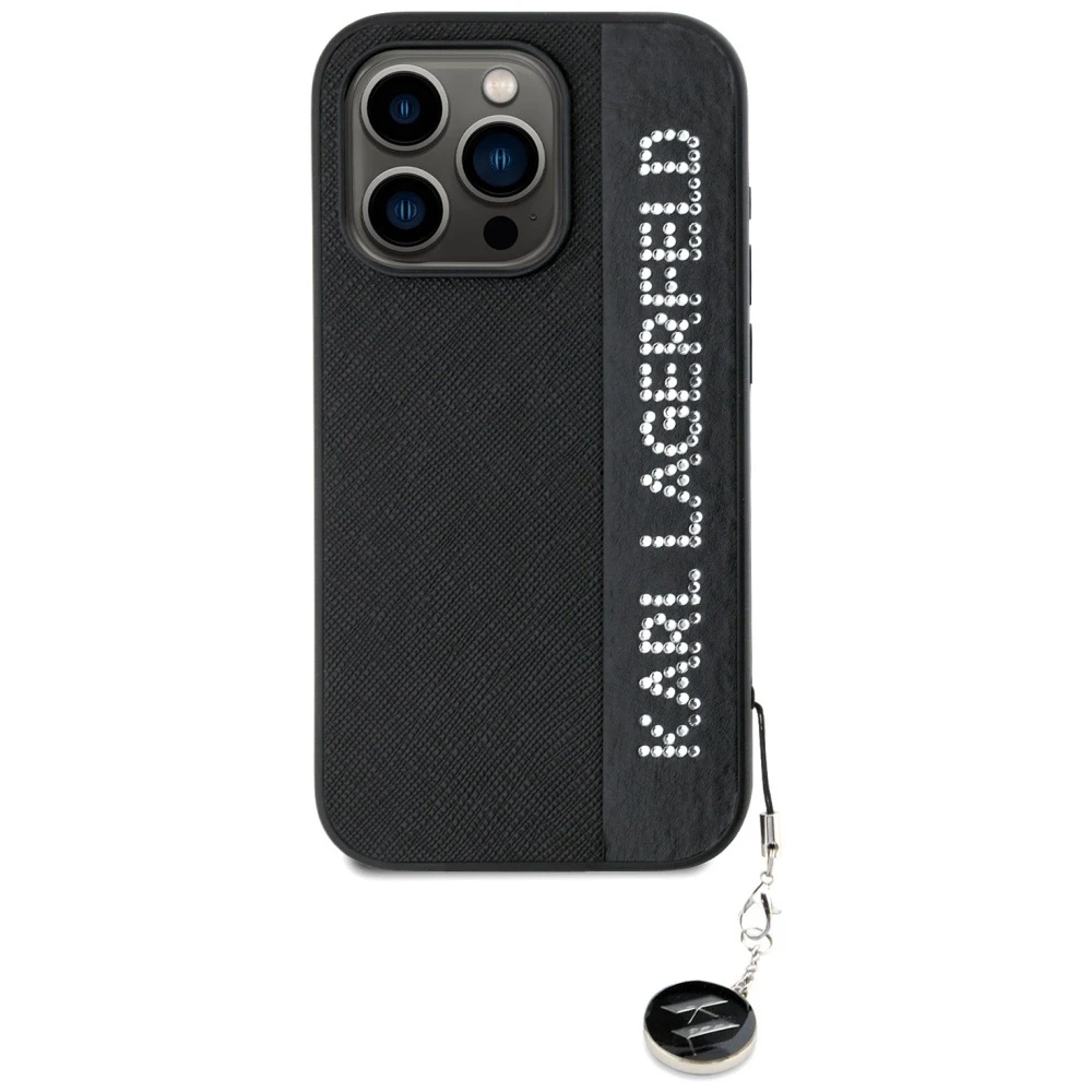 Apple iPhone 15 Pro Max Karl Lagerfeld dėklas Saffiano Rhinestones & Charm (KLHCP15XPSAKDGCK) juodos spalvos