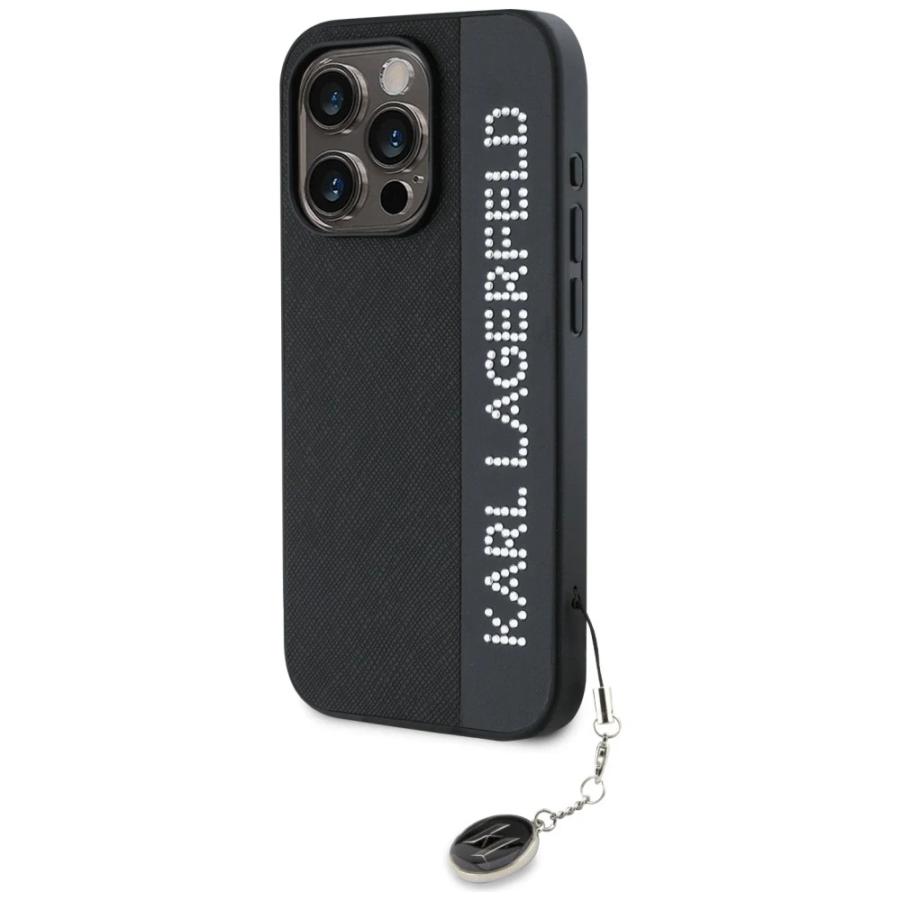 Apple iPhone 15 Pro Max Karl Lagerfeld dėklas Saffiano Rhinestones & Charm (KLHCP15XPSAKDGCK) juodos spalvos