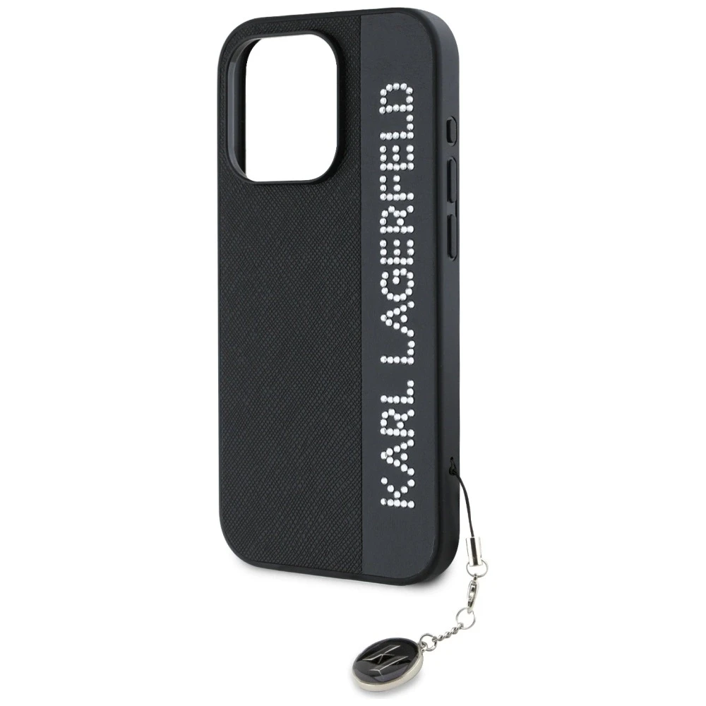 Apple iPhone 15 Pro Max Karl Lagerfeld dėklas Saffiano Rhinestones & Charm (KLHCP15XPSAKDGCK) juodos spalvos