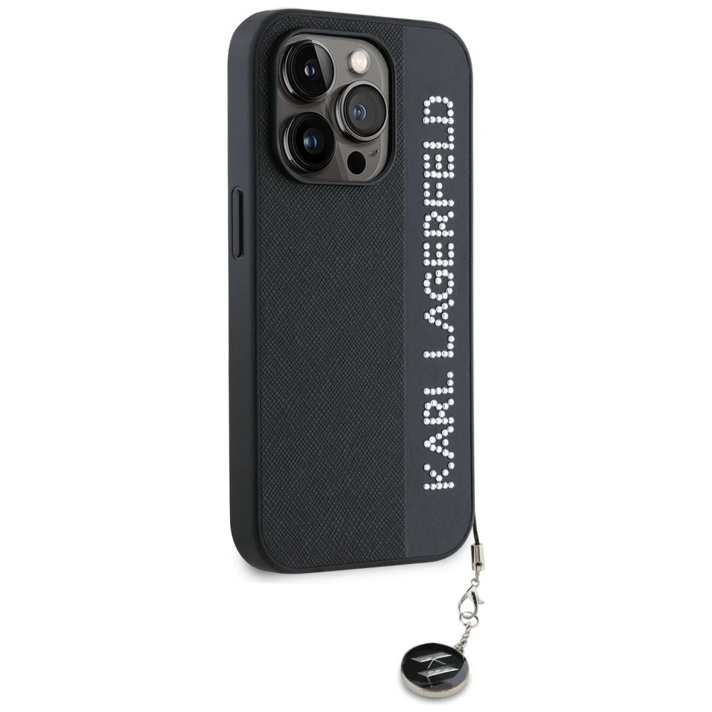 Apple iPhone 15 Pro Max Karl Lagerfeld dėklas Saffiano Rhinestones & Charm (KLHCP15XPSAKDGCK) juodos spalvos