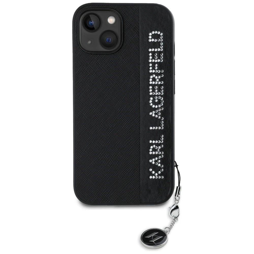 Karl Lagerfeld KLHCP15SPSAKDGCK Apple iPhone 15 / 14 / 13 6.1″ juodos spalvos kietas dėklas Saffiano Rhinestones &