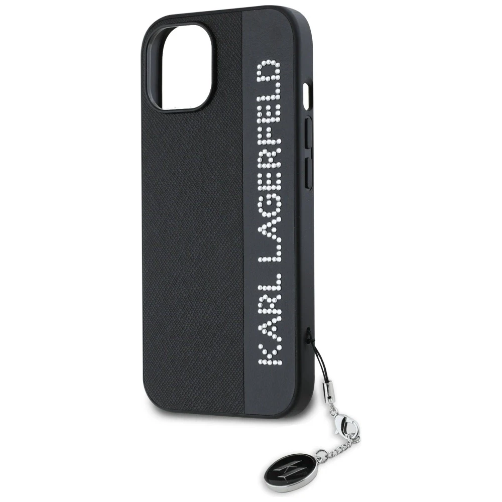 Karl Lagerfeld KLHCP15SPSAKDGCK Apple iPhone 15 / 14 / 13 6.1″ juodos spalvos kietas dėklas Saffiano Rhinestones &