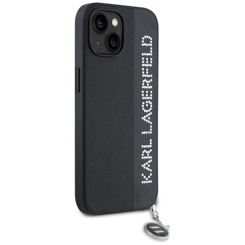Karl Lagerfeld KLHCP15SPSAKDGCK Apple iPhone 15 / 14 / 13 6.1″ juodos spalvos kietas dėklas Saffiano Rhinestones &
